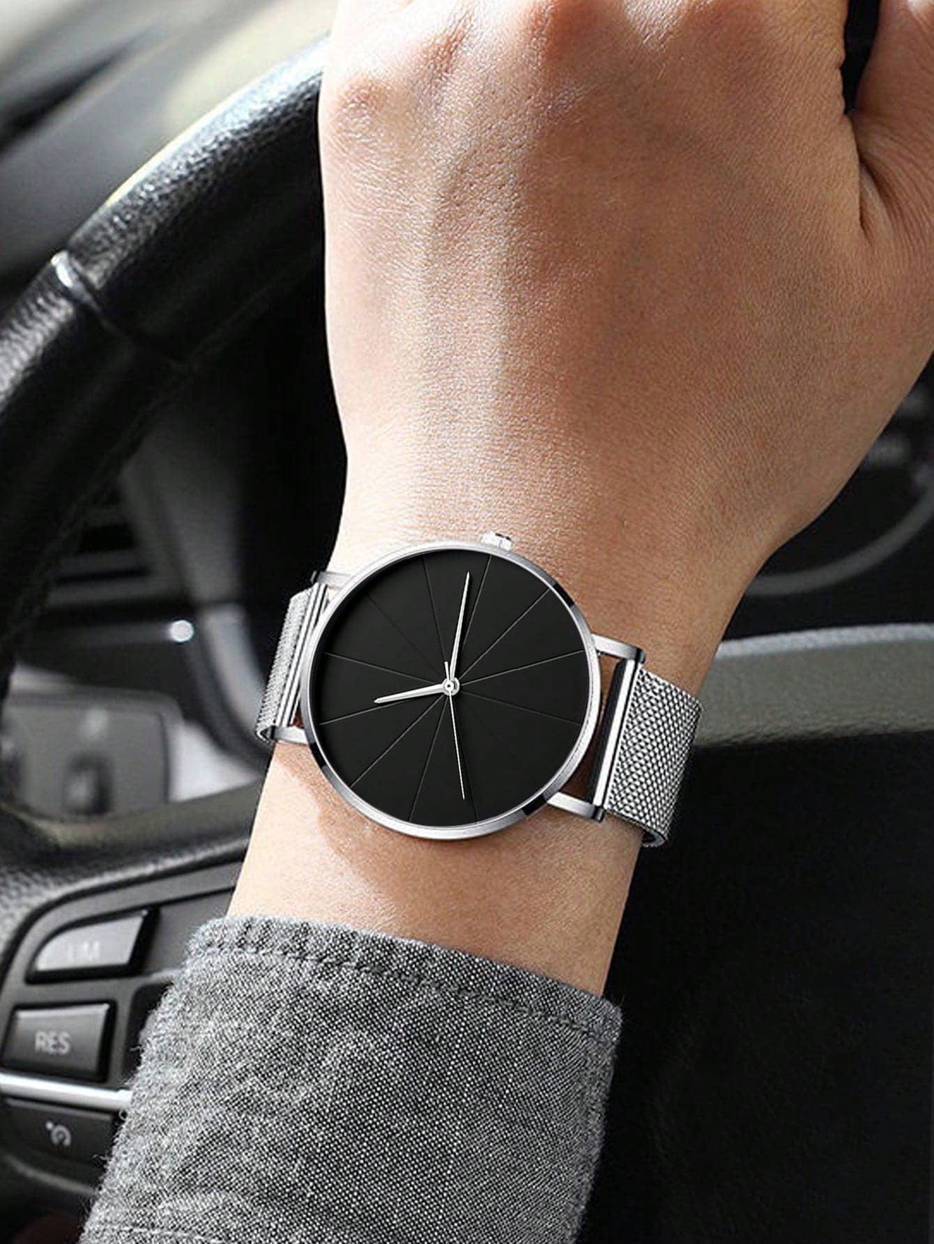 Men'S Watches Fashion Men'S Silver Watch Casual Quartz Watch Stainless Steel Mesh Pointer Watch for Men Gift