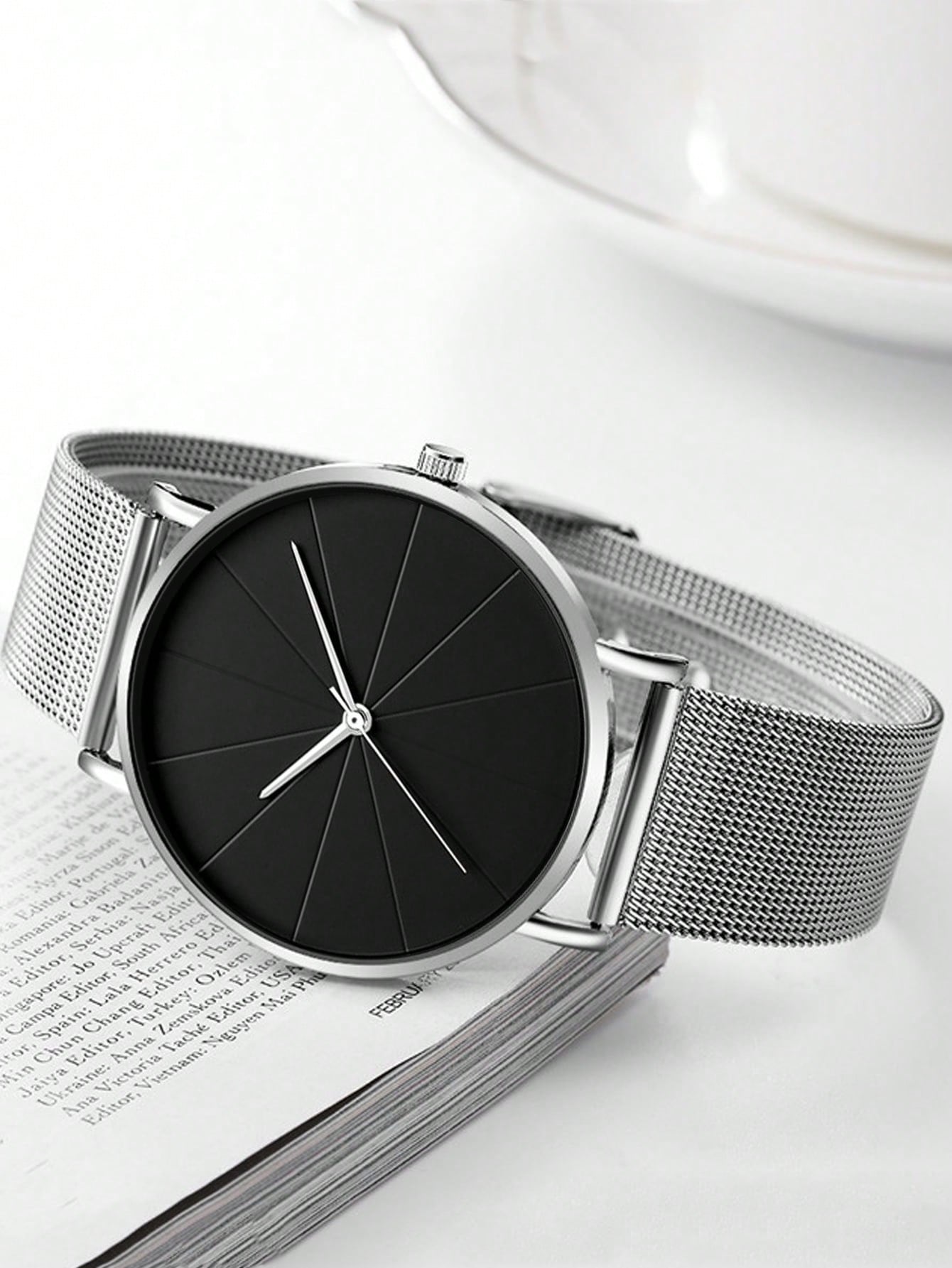 Men'S Watches Fashion Men'S Silver Watch Casual Quartz Watch Stainless Steel Mesh Pointer Watch for Men Gift