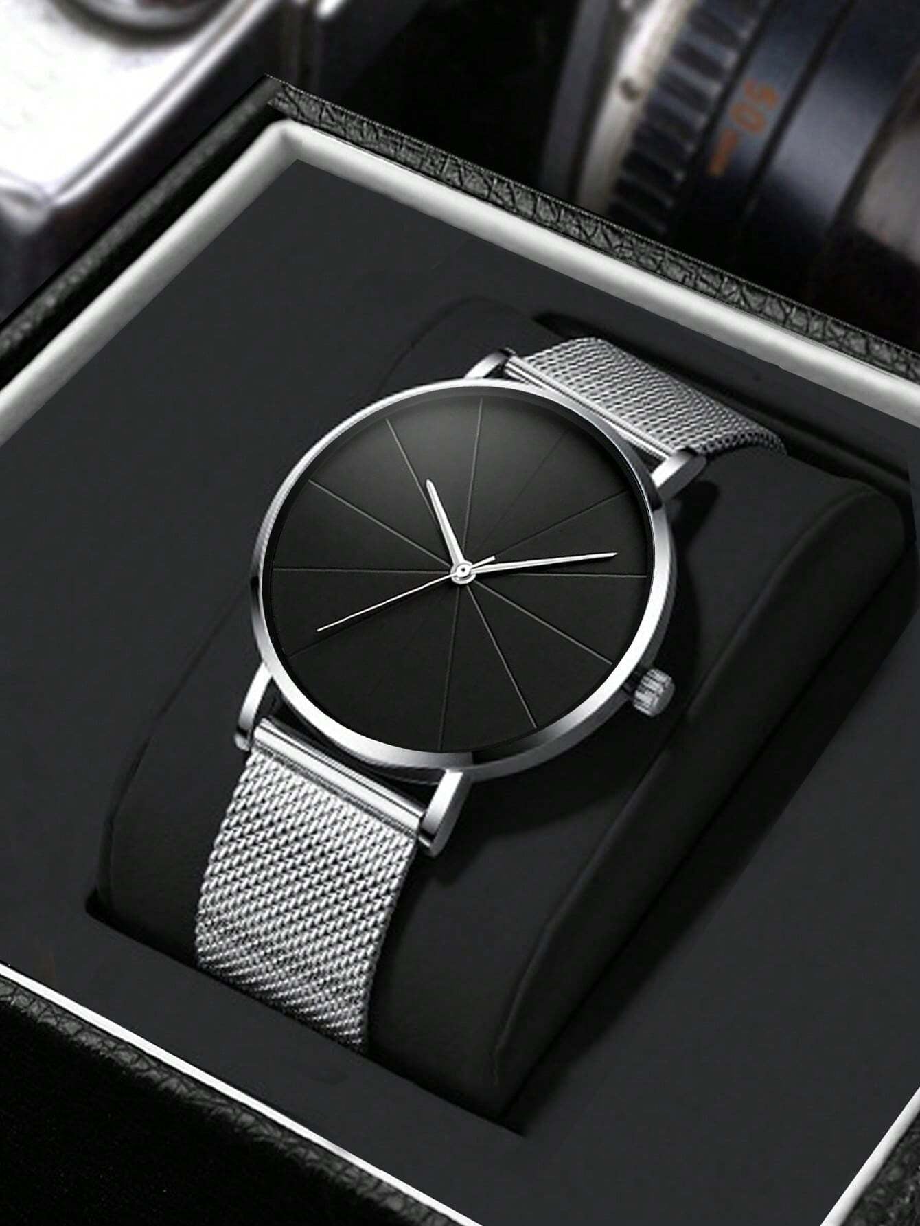 Men'S Watches Fashion Men'S Silver Watch Casual Quartz Watch Stainless Steel Mesh Pointer Watch for Men Gift
