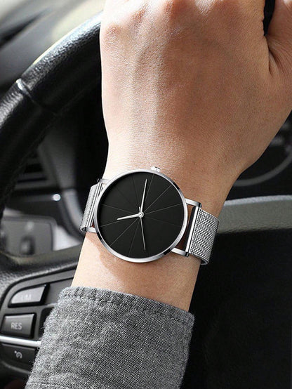 Men'S Watches Fashion Men'S Silver Watch Casual Quartz Watch Stainless Steel Mesh Pointer Watch for Men Gift