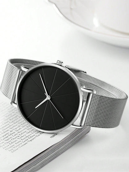 Men'S Watches Fashion Men'S Silver Watch Casual Quartz Watch Stainless Steel Mesh Pointer Watch for Men Gift