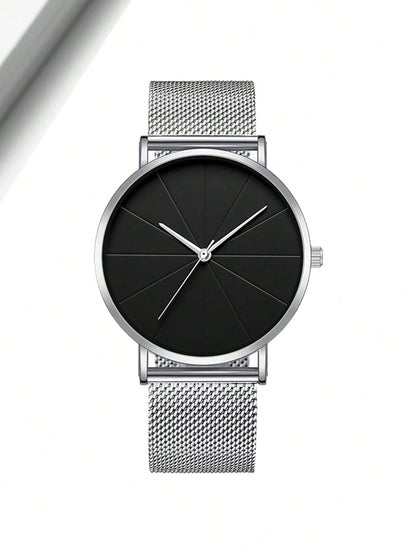 Men'S Watches Fashion Men'S Silver Watch Casual Quartz Watch Stainless Steel Mesh Pointer Watch for Men Gift