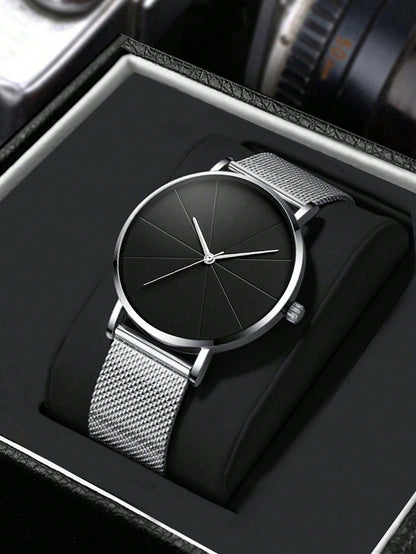 Men'S Watches Fashion Men'S Silver Watch Casual Quartz Watch Stainless Steel Mesh Pointer Watch for Men Gift
